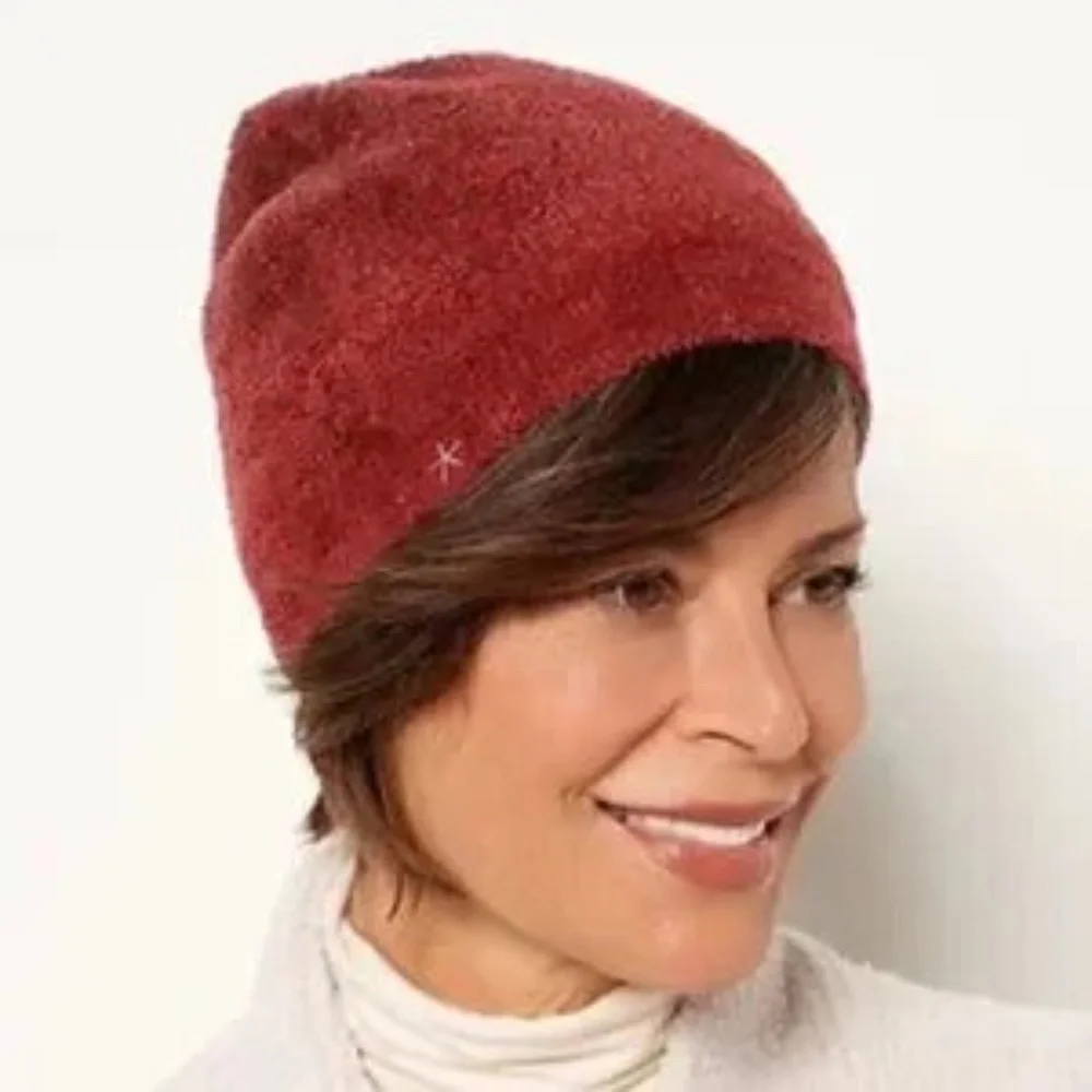 Barefoot Dreams Cozychic Lite Confetti Beanie in Crimson Rosewood